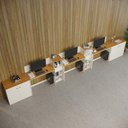 Ver imagem 1 de Conjunto de Escritório Smart 2 Livreiro 2 Buffet e 3 Mesas 90cm - Off White e Cedro