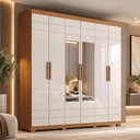 Ver imagem 1 de Guarda Roupa Casal Flora 6 Portas Cinamomo/Off White com Espelho - Móveis Henn