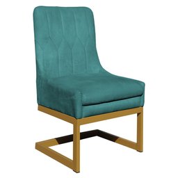 Kit 2 Cadeiras Sala de Estar Base Dourada Valentina Veludo Azul Tiffany - 2