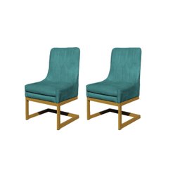 Kit 2 Cadeiras Sala de Estar Base Dourada Valentina Veludo Azul Tiffany - 1
