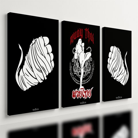Kit 3 Quadro Decorativo Muay Thai Arte Marcial Sala Quarto 28x20cm