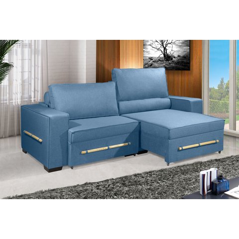 Sofá Retrátil e Reclinável 2.50m Estilo Estofados - Chayene com Softgel D33 Linho "azul"