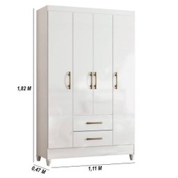 Guarda Roupa Solteiro 4 Portas 2 Gavetas Paraty Branco Moval - 4