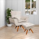 Ver imagem 2 de Kit 2 Puff's Decorativos Base Giratória em Madeira Charger Suede Bege - Gran Belo