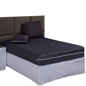 Capa de Colchão Viuva Solteirão 28cm + Fronha Protetor com Zíper Malha Lisa:cinza