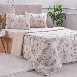 Edredom Solteiro Bella Cama Malha 125g/m² 100% Algodão 160x220cm Bege - 1