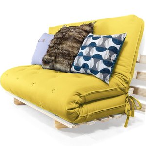Sofa Cama Casal Futon Oriental Amarelo Acquablock Com Madeira Maciça
