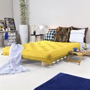 Ver imagem 2 de Sofa Cama Casal Futon Oriental Amarelo Acquablock Com Madeira Maciça