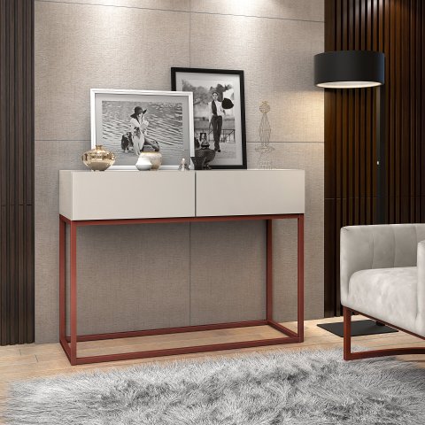 Aparador Buffet Estilo Industrial 2 Gavetas Off White com Cobre
