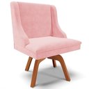 Ver mais imagens de Kit 6 Cadeiras Decorativas Sala de Jantar Base Giratória de Madeira Firenze Suede Rosa Bebê/Natural