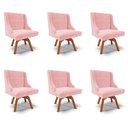 Ver imagem 1 de Kit 6 Cadeiras Decorativas Sala de Jantar Base Giratória de Madeira Firenze Suede Rosa Bebê/Natural