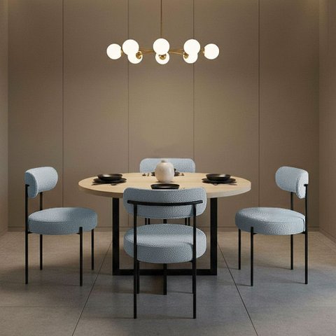 Cadeira Sala de Jantar Margara Kit 4 em Aço Preto Bouclê Ted D03 - D'Rossi
