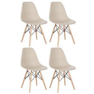 Kit 4 Cadeiras Charles Eames Eiffel Dsw - Base de Madeira Clara - Nude