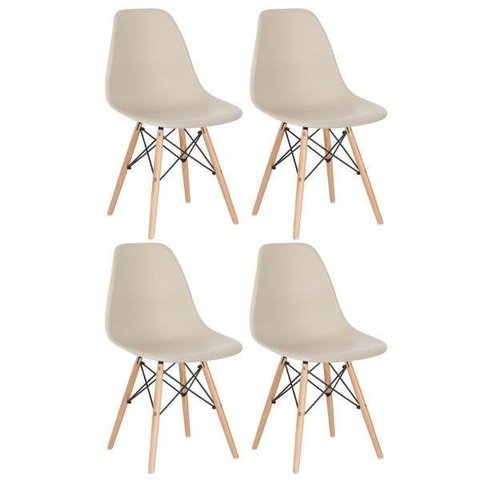 Kit 4 Cadeiras Charles Eames Eiffel Dsw - Base de Madeira Clara - Nude