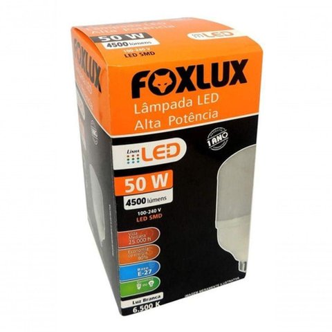 Lampada Led Alta Potência 50w 6500k Bivolt E-27 Foxlux Luz Branco-frio 110v/220v