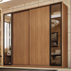 Guarda Roupa Casal 4 Portas Vidro Reflecta e 4 Gavetas Laredo - Amêndola/nude Prime Tx