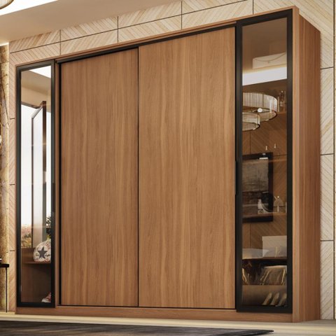 Guarda Roupa Casal 4 Portas Vidro Reflecta e 4 Gavetas Laredo - Amêndola/nude Prime Tx