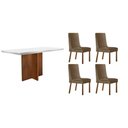Ver imagem 1 de Mesa Cozinha Berlim c/ Tampo Madeirado c/ Vidro Canto Curvo 120x80cm e 4 Cadeiras Dakota Madeira