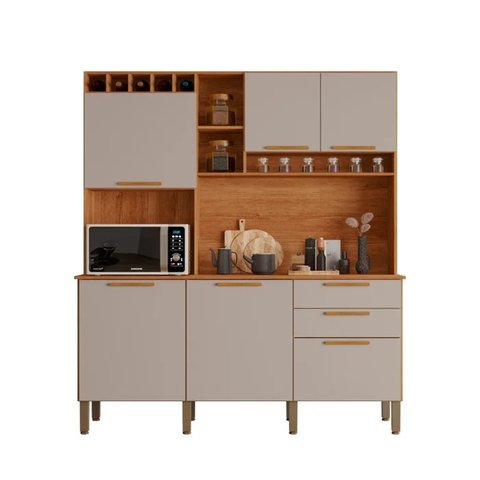 Armario de Cozinha Salleto New Topazio 6 Portas e 2 Gavetas (cinamomo/off White)