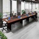 Ver imagem 2 de Mesa de Reunião Corporativa 480cm para 8 Pessoas com Caixa de Tomadas Corporate Marrom/Louro Preto