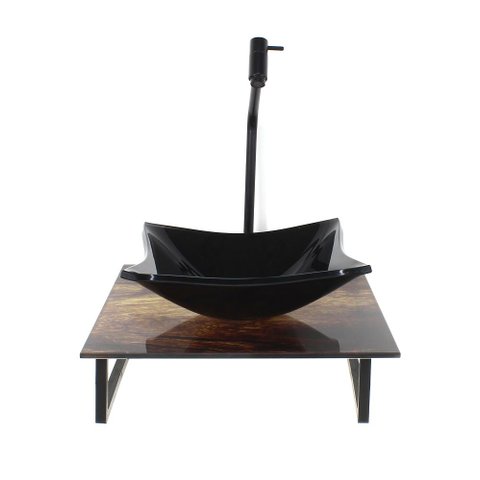 Gabinete de Vidro com Cuba Quadrada com Tampo de Vidro 40cm X 40cm Madeira Rustica
