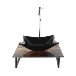 GABINETE DE VIDRO COM CUBA QUADRADA COM TAMPO DE VIDRO 40CM X 40CM MADEIRA RUSTICA - 2