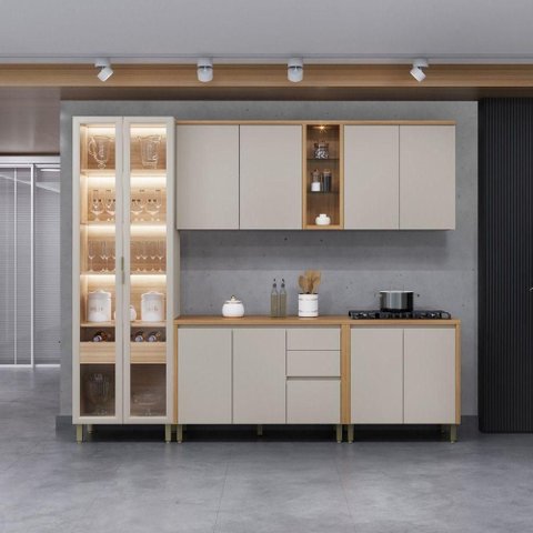 Cozinha Allure Linea Brasil 5 Peças com Cristaleira A02m3 Jequitiba/gris Fosco