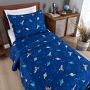 Ver imagem 2 de Kit Cobre Leito Colcha Solteiro Infantil Fantasy Dupla Face Microfibra 2 Peças - Galáxia Azul Marinh