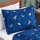 Ver imagem 4 de Kit Cobre Leito Colcha Solteiro Infantil Fantasy Dupla Face Microfibra 2 Peças - Galáxia Azul Marinh