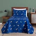 Ver imagem 1 de Kit Cobre Leito Colcha Solteiro Infantil Fantasy Dupla Face Microfibra 2 Peças - Galáxia Azul Marinh