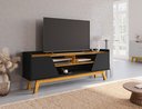 Ver imagem 1 de Rack para TV até 65 Polegadas MDF 160cm Pés em Madeira Maciça Turim 2 Portas 1 Prateleira Preto