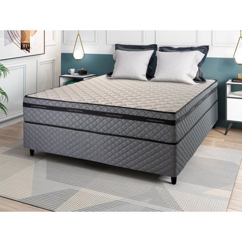 Cama Box Casal com Base Sommier 138x188x64cm Fenix Special Cinza Hellen Colchões