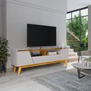 Ver imagem 1 de Rack para TV até 70 Polegadas MDF 180cm Pés em Madeira Maciça 2 Portas 1 Gaveta 2 Nichos Decor Branco