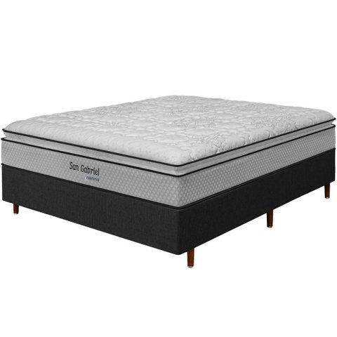 Cama Box Preta + Colchão Casal Ortopédico San Gabriel Branco Espuma D33 One Pillow 138x188x70cm