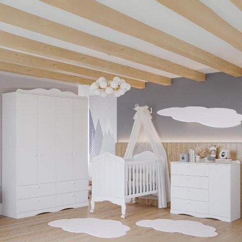 Quarto Bebê Completo Berço Americano Provençal 2em1 Guarda Roupas 4 Portas Cômoda 1 Porta 100%