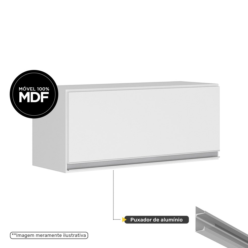 Armário Aéreo Multiuso Geladeira Lux 80cm 100% MDF 01 Porta Basculante Branco TX Fosco - Desk - 6