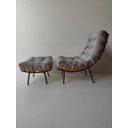 Ver imagem 2 de Kit Poltrona Costela com Puff para Sala Linho Cinza