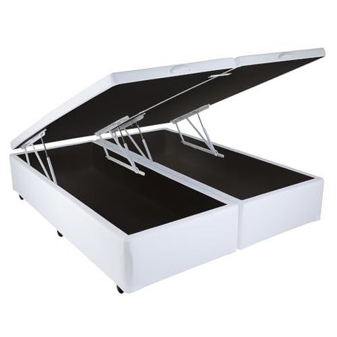 Base de Cama Box com Baú Queen ou King com 6 Pezinhos 2 Puxadores Frontais - Branco - King Corino