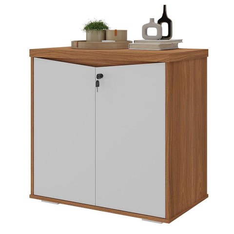 Balcão para Escritório 2 Portas com Chave Pequeno Freijó/branco
