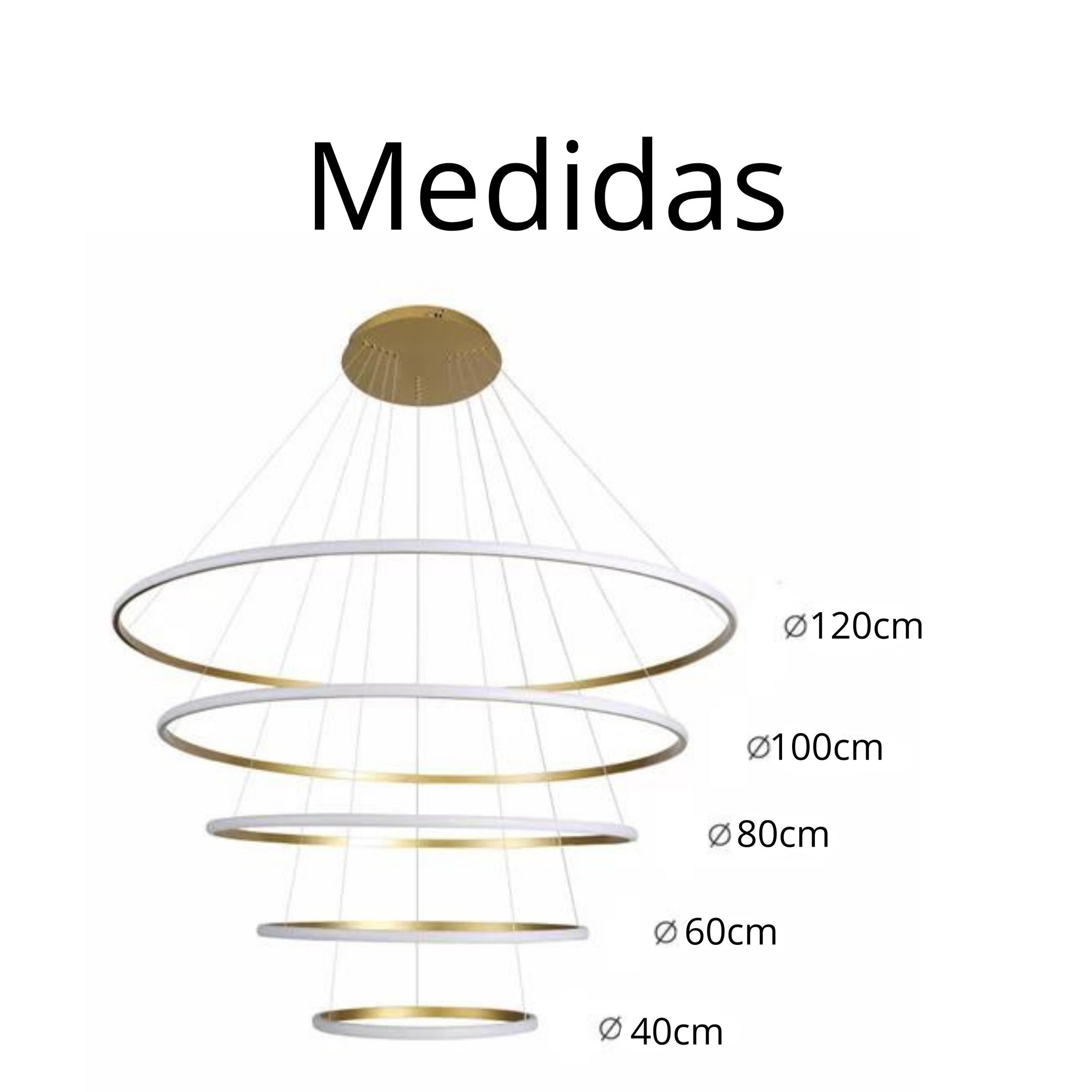 Lustre Led 5 Anéis Moderno 250w 120cm Dourado C/ Controle - 5