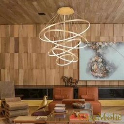 Lustre Led 5 Anéis Moderno 250w 120cm Dourado C/ Controle - 2