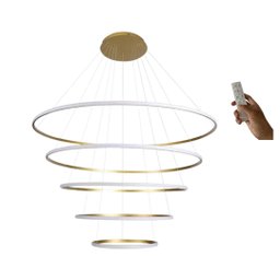 Lustre Led 5 Anéis Moderno 250w 120cm Dourado C/ Controle - 1