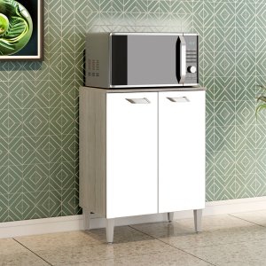 Balcão para Microondas com 2 Portas Celta Hr Móveis:elmo-branco