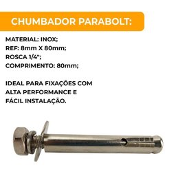 Chumbador Parabolt Parafuso Inox 8mm X 80mm 50 Unidades - 2