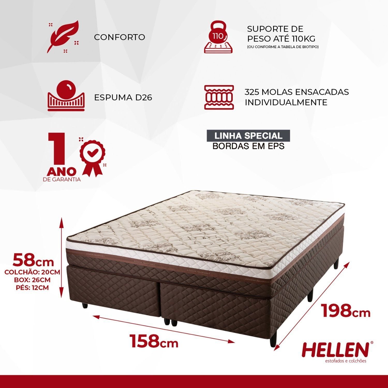 Cama Box Queen Molas Ensacadas Siena Special 158x198x58 Marrom