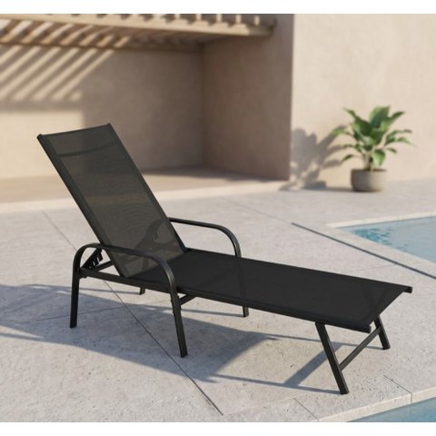 Espreguiçadeira Premium para Piscina Preta em Tela Sling Rm Decor