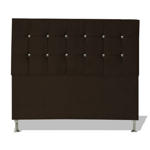 Cabeceira de Cama Box Cristal Queen 160 Cm Botão Strass Suede Marrom Eli Móveis