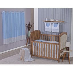 Enxoval de Bebe Kit de Berço Americano Cortina Algodão Menino Menina 7 Peças:chevron Azul Bebê - 1