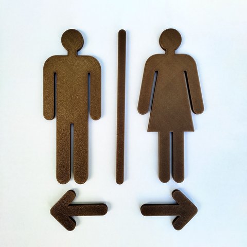 Quadro/placa Sinalização Mas/fem E Setas - Banheiro Unissex - Toque 3D:Bronze