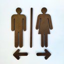 Ver imagem 1 de Quadro/placa Sinalização Mas/fem E Setas - Banheiro Unissex - Toque 3D:Bronze